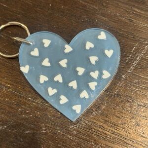 Blue Heart Keychain with White Hearts